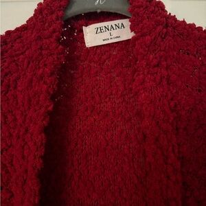 Zenana Outfitters Red Open Cardigan with Pockets, Large